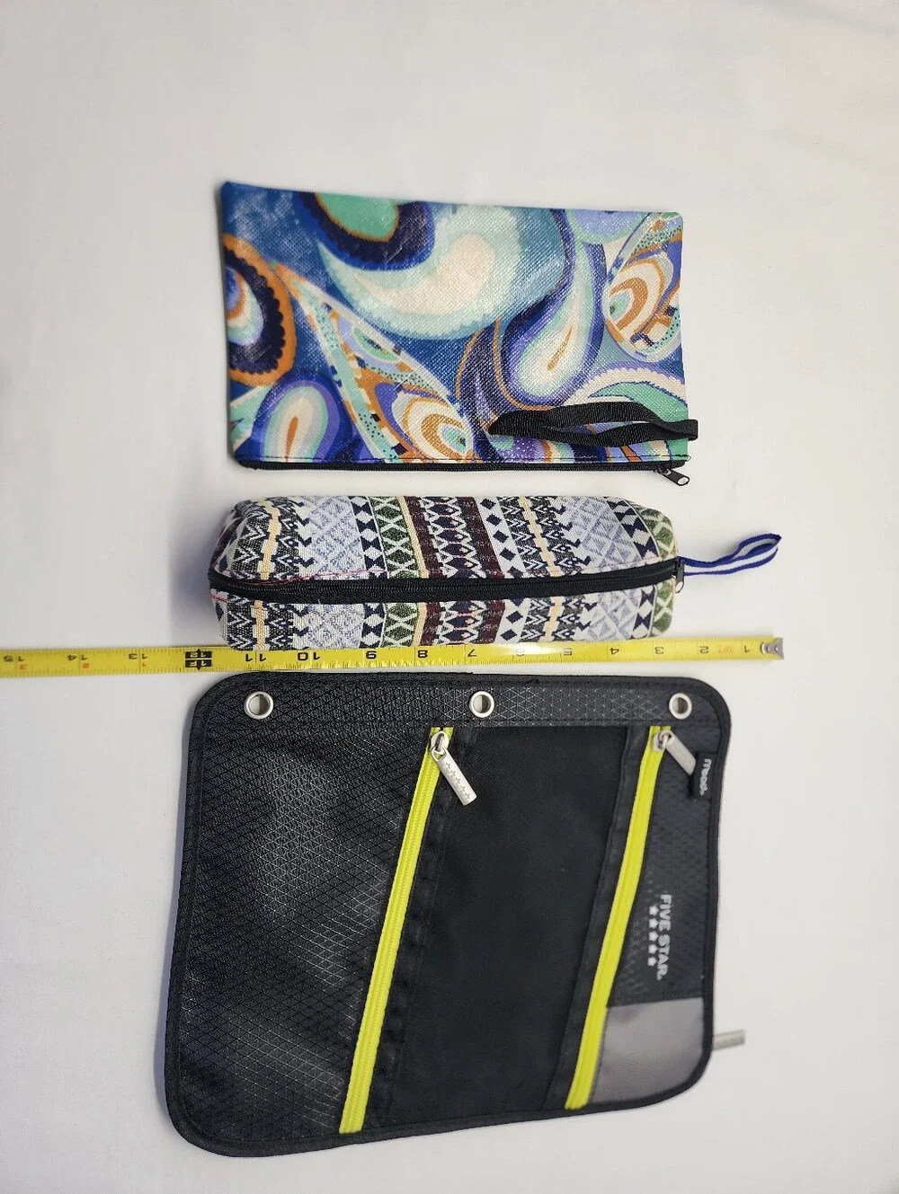 3pc Five Star & Patterned Pencil Pouches